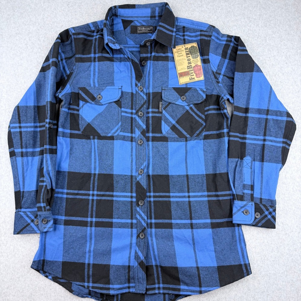 Five Brother Ladies Legendary Tunic Flannel Blue Black Plaid Shirt 6205R M-R NWT